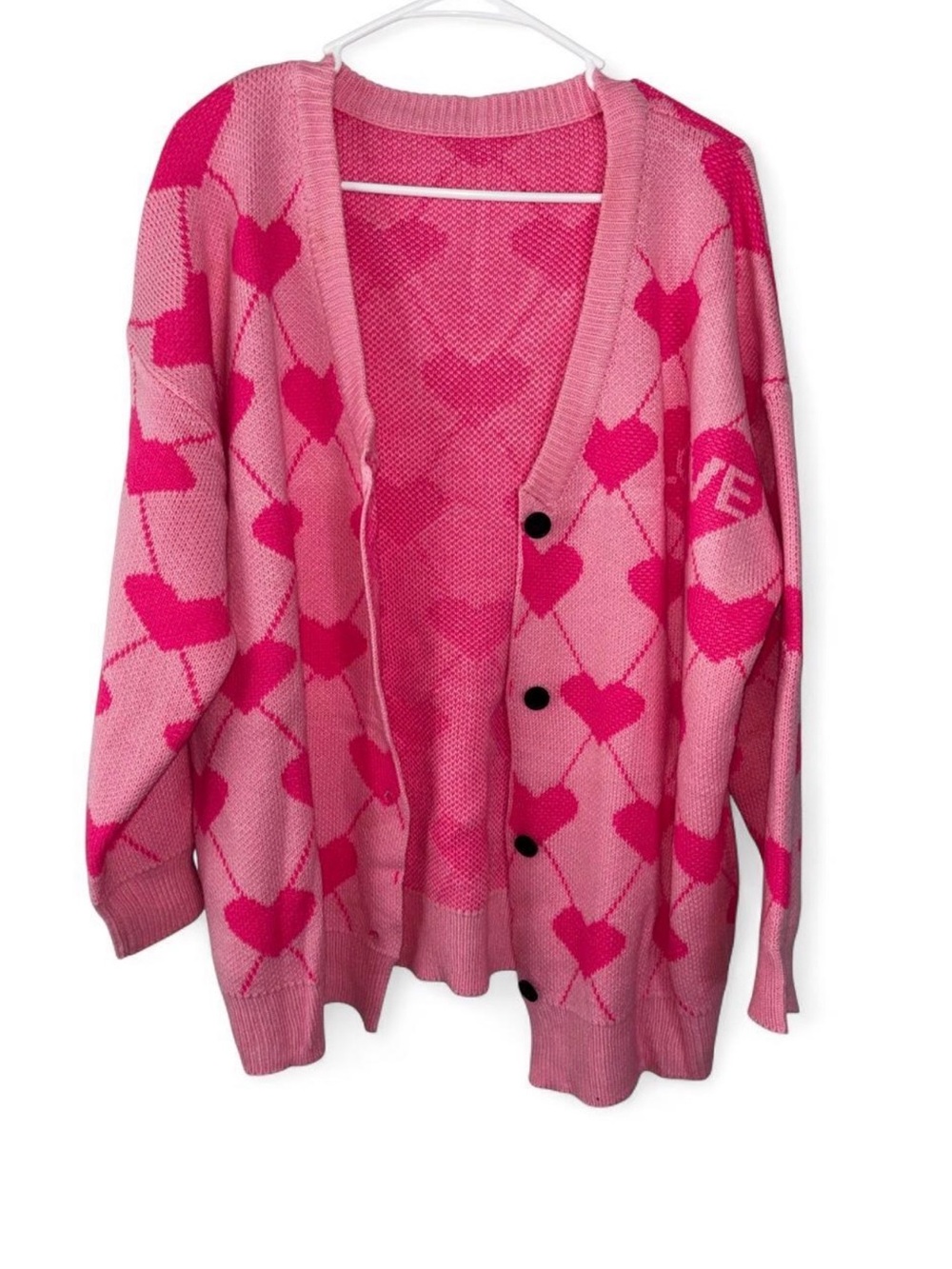 SHEIN Pink Heart Motif Button-Front Cardigan